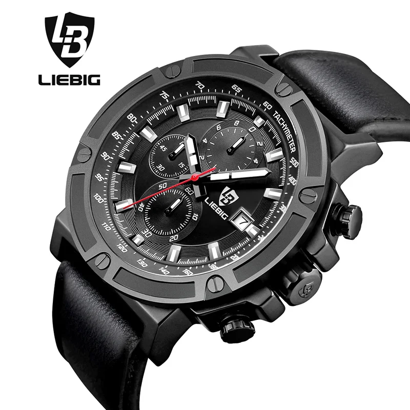 

LIEBIG Men Quartz Watches 50M Waterproof Sports Wristwatches Military Leather Watch Fashion W Relogio Masculino ZHG161014