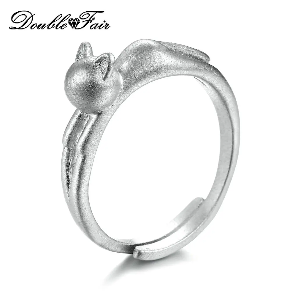 Double Fair Design Cat 5*16mm Wiredrawing Style 100% 925 Sterling Silver Rings Adjustable Ring For Women Party Gift DFRY014