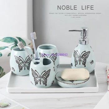 

European ceramic wash set Light luxury ceramic bathroom five-piece Lotion bottle / toothbrush holder bathroom wash six-piece