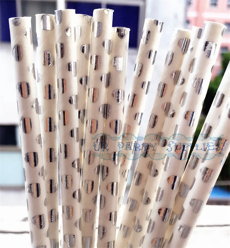 

500pcs Foil Silver Heart Paper Straws Valentines Party Decor Bling Engagement Party Straws Glam Birthday Supplies