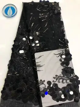 

French Sequin Lace Fabric 5yard 2019 African Lace fabric with Sequins High Quality Black Sequin Fabric for Sewing dresses