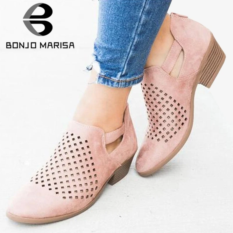 

BONJOMARISA Spring New Retro Hollow Pumps Women 2019 Ladies Summer Vintage Sandals Low Heels Casual Shoes Woman Large Size 35-43