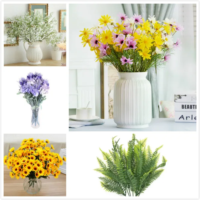

5 Styles Artificial Fake Sunflower Daisy Babys Breath Gypsophila Silk Flowers Bouquet Home Wedding Party Home Decorations