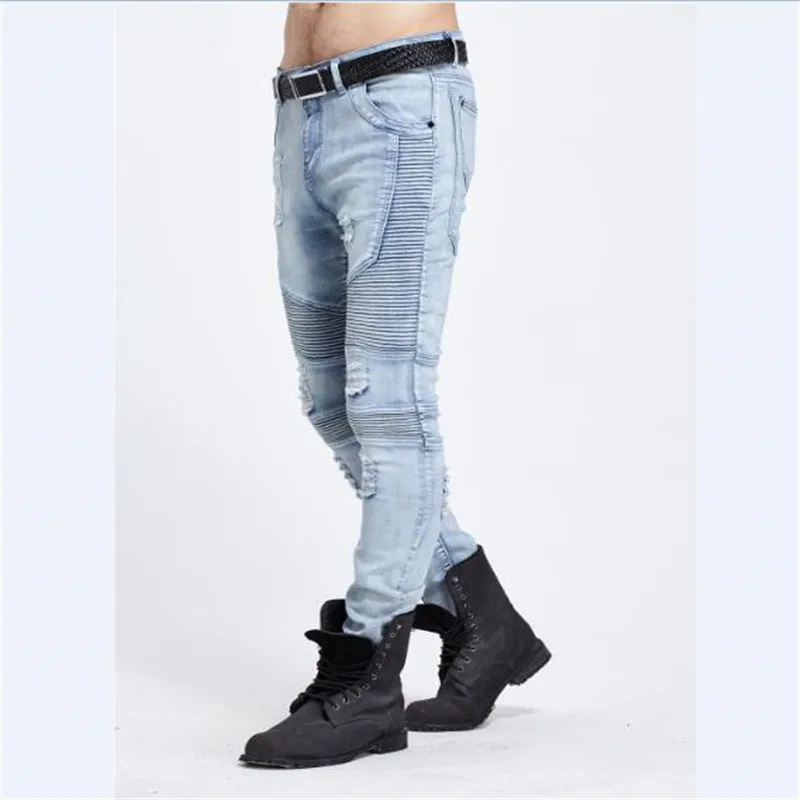 Slim Fit Для мужчин Хлопковые обтягивающие Байкер Джинсы для женщин джинсовые штаны