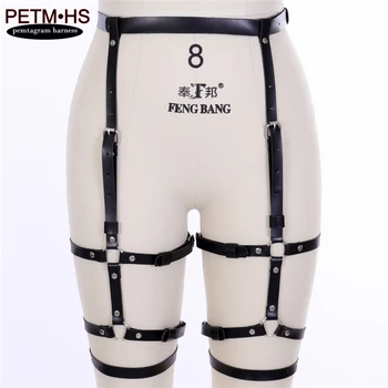 

Punk LEATHER HARNESS GARTER BELT Black Leg Stockings Suspenders Thigh High Waist Bondage Lingerie Goth Harajuku Harness belt