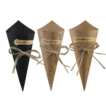 

Paper Gift Box 50PCS Kraft Paper Cones Ice Cream Flower DIY Bouquet Holder Candy Boxes Table Decor Wedding Gifts Party Supplies
