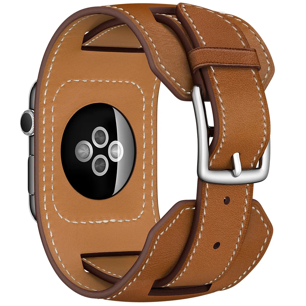 

For Apple Watch Band Leather 42mm Bracelet Leather Watchband Cuff Band with Adapter for iWatch Strap 38mm Brown