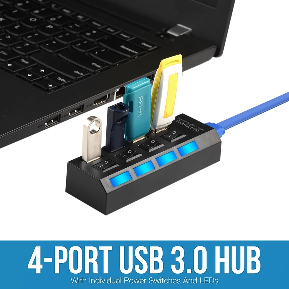 Usb-концентратор 3,0 4 Порты Micro USB 3,0 концентратор разветвитель с Мощность адаптер USB hab высокое Скорость 5 Гбит/с USB разветвителем 3 концентратор для ПК