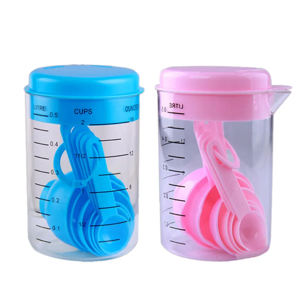 7 шт./компл. кухонные измерительные инструменты синий розовый пластиковые измерительные чашки ложки наборы Градуированные ложки для кухни выпечки кофе