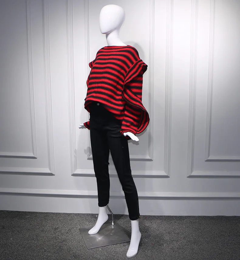 Star Song Qi Weibo The Same Red-black Striped Long-sleeved Undercoat Woman In 2019 Pullovers Fashion Sweater Women