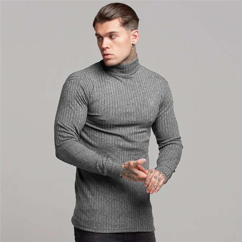 Новинка, весенний теплый свитер с высоким горлом, Мужская водолазка, модный бренд, мужские свитера, облегающий пуловер, мужская вязаная одежда