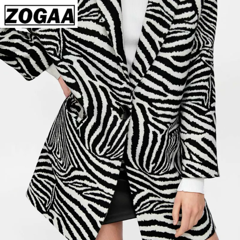 

Elegant Zebra Printed Coat Women Open Stitch Coat 2018 Autumn Winter Women Coats Outerwear Manteau Femme Hiver ZOGAA