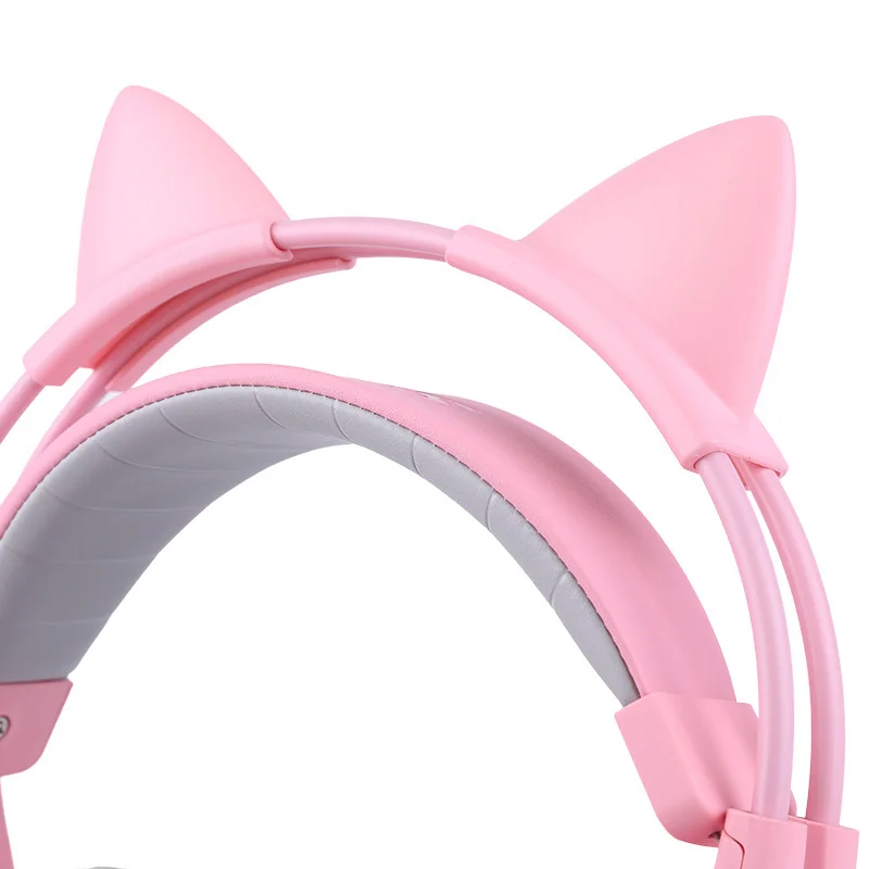 Розовые наушники для девочек с шумоподавлением 7,1 каналов USB проводные Игровые наушники милые кошачьи наушники с микрофоном для ПК
