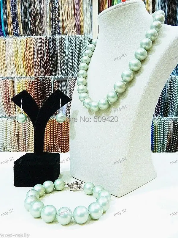 

Wholesale>>New Gift Bridesmaid Bridal Wedding Light Green Shell Pearl Necklace Earring Set