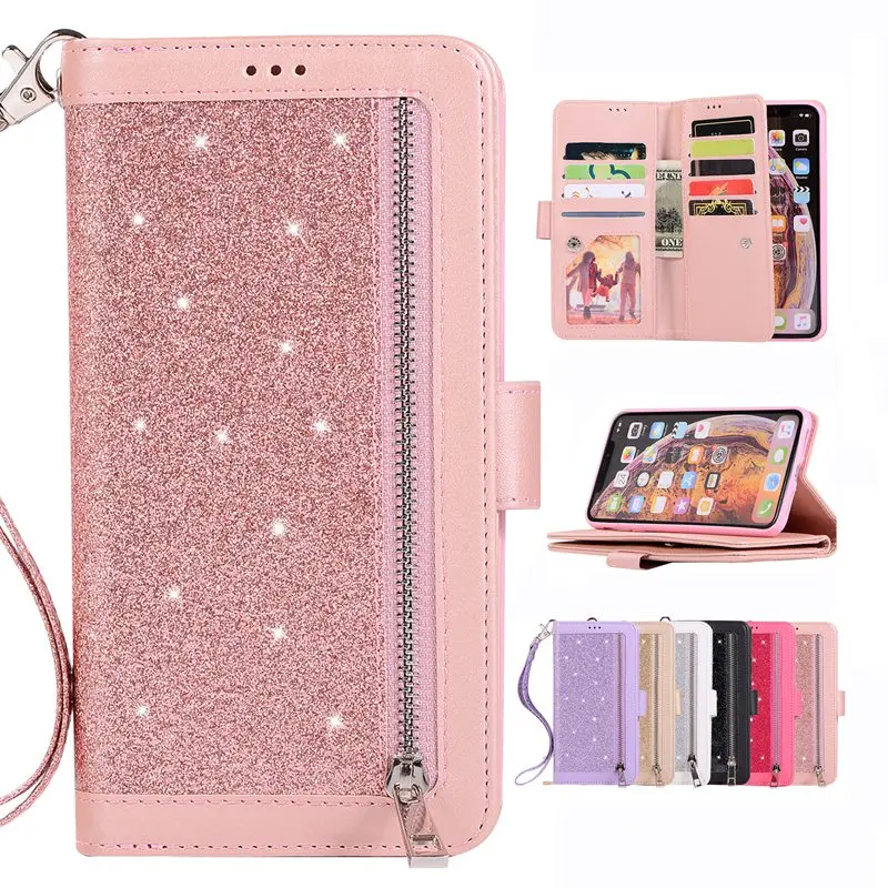 

Luxury Leather Case For iPhone X XS Max XR 6 6s Plus Case Glitter Zipper Flip Wallet Cover For iPhone 7 8 Plus Phone Cases Coque