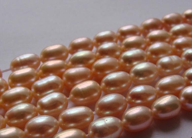 

Hot sell ->@@ N354 Natural 6X8mm Rice Gold Freshwater Pearls Gem Loose Beads Strand 15" Jewelry -Top quality free shipping