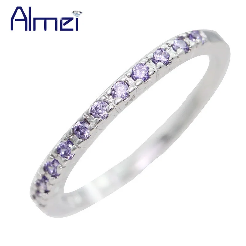 

Almei Silver Rings for Women Accessories Fashion Pink Crystal CZ Zircon Anel Wedding Bands,2017 New Anillos Mujer Plata J029