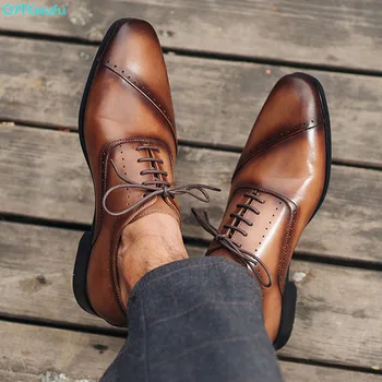 

QYFCIOUFU 2019 Men Shoes high quality formal shoes genuine leather Wedding Office Derby Dress Shoes Brand Designer oxford shoes