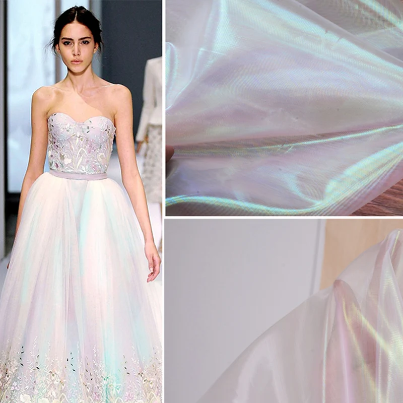 150 см* 100 см симфония дизайнерская ткань лазерная органза градиентная перспективная ткань Красочное платье свадебная сетка градиентная ткань