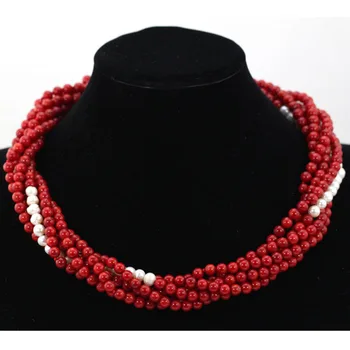

Fashionable Coral Beads Strands African Party Necklace Red Coral White Freshwater Pearl Bridal Necklace Free Shipping HX775