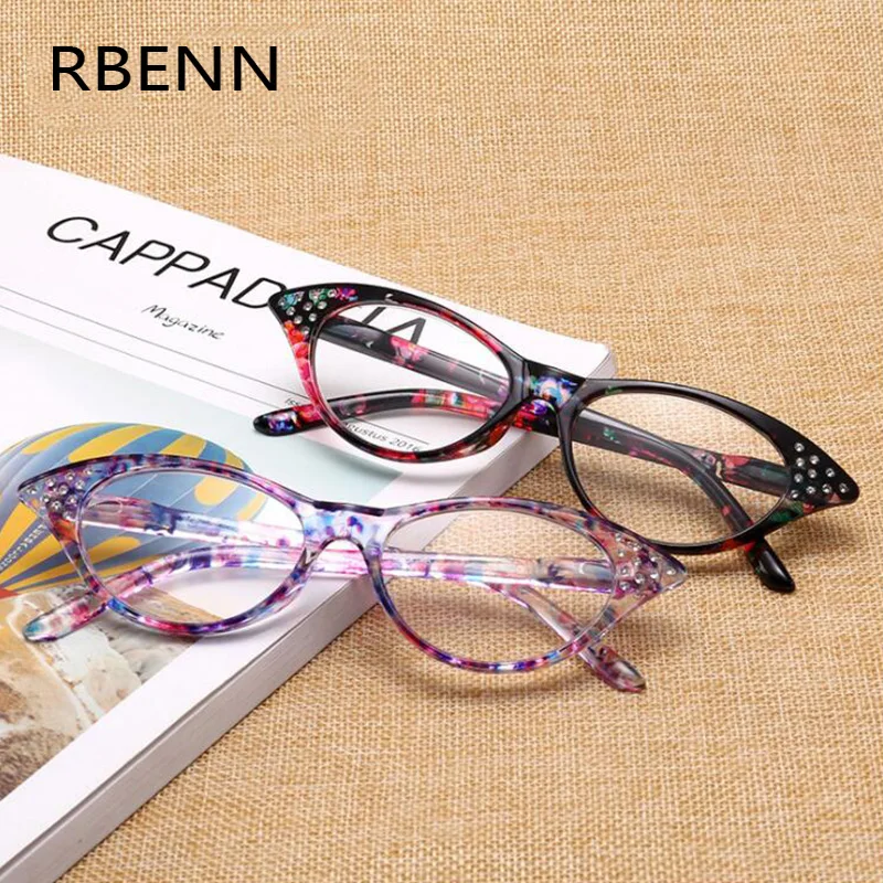 RBENN кошачий глаз очки для чтения Женская мода бриллиант очки для чтения для дальнозоркости для женщин+ 1,5+ 2,0+ 2,5+ 3,0+ 3,5+ 4,0