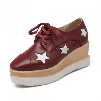 

Nice Stars Flat Shoes Women Round Toe Patent Leather Platform Shoes Oxford Lace Up Derby Shoes Large Size Brogue Shoes Z63