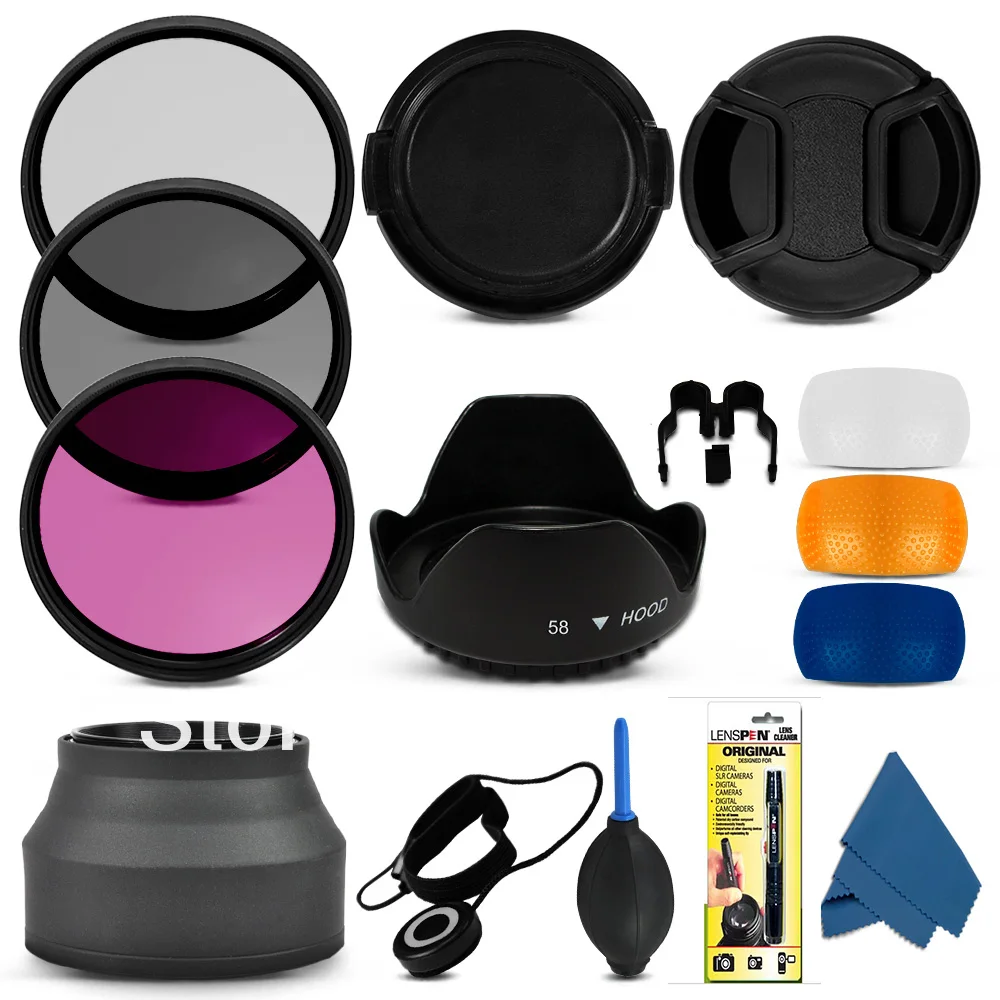 1 set Professional 55MM Filter CPL+UV +fld + Lens Hood + Cap + Cleaning