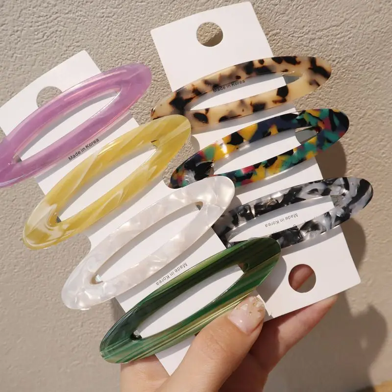 

Korea Japan Acetic Acid Leopard Print Hairpins Geometric Hollow Oval Acrylic Hair Clips Women Fashion Hair Accessories