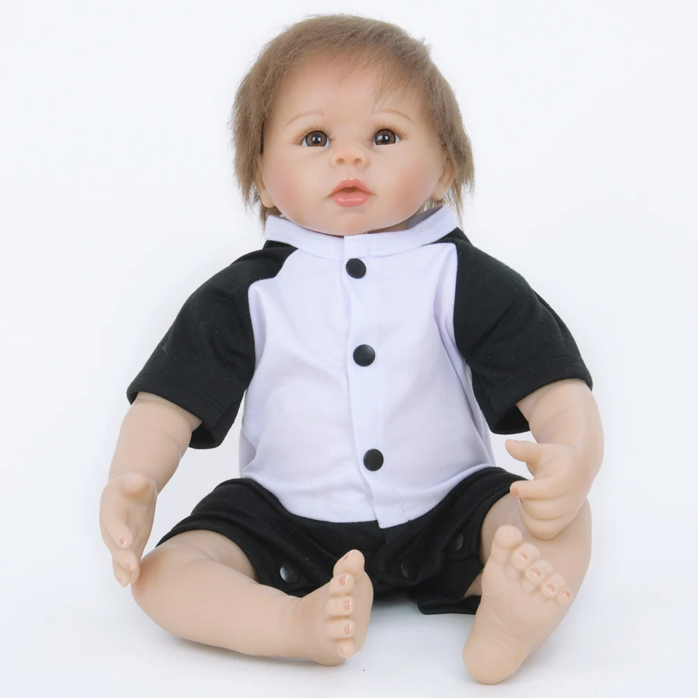 

22" Early Educational Style Toy Real Touch Soft Handmade Cloth Body Silicone Reborn Dolls Toy
