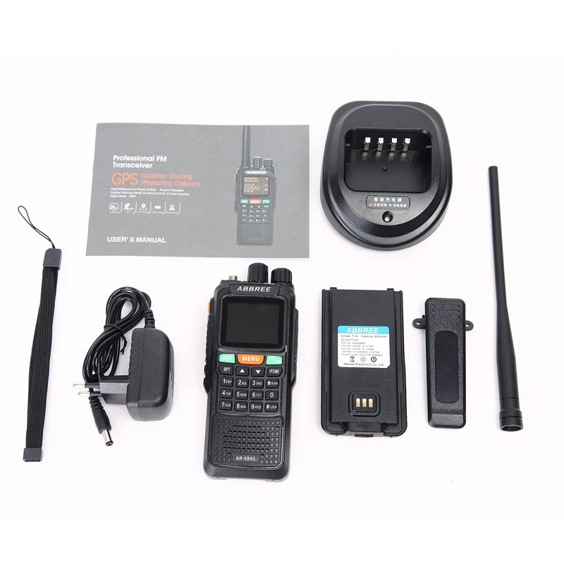 ABBREE AR-889G GPS 10W Walkie Talkie 889G SOS 999CH Duplex Repeater Night mode Dual Band VHF UHF Radio HF Transceiver+USB Cable