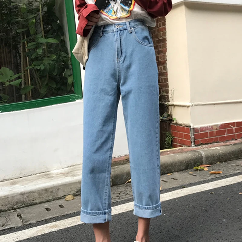 

womens jeans femme 2019 nouveau Spring autumn jean Slim high waist Wide leg Straight pants ladies jeans Korean white women pants