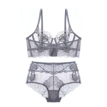 

CHYWR sexy Ultra-thin female Lingerie Bra adjusted-straps transparent push-up flower lace underwear women bra set