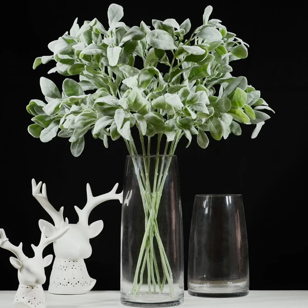 

Rinlong Artificial Flocked Lambs Ear in Lavender Mauve Leaf Branches Sprays Faux Wedding Greenery 27.5” for DIY Flowers