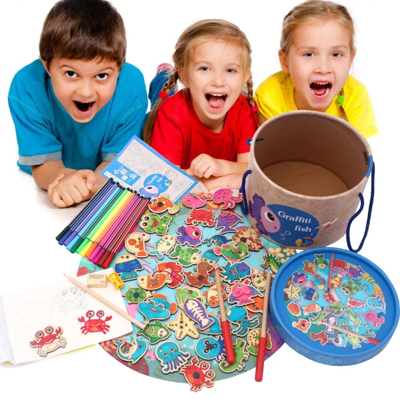 

Kids Magnetic Games Fish Toys For Children Multifunctional Graffiti Painting Toys Magnetic Fishing Games Kids Educational Toys