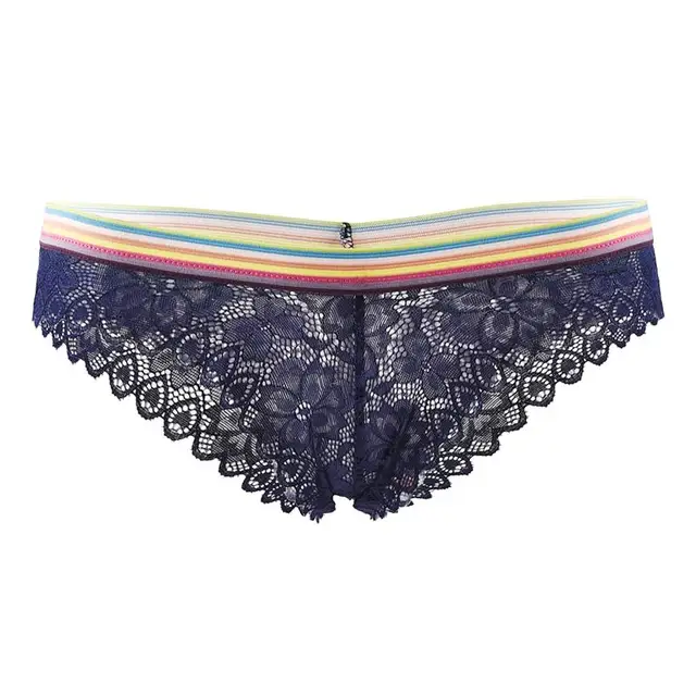LIEBE ENGEL Sexy Lace Panties Women's Colorful Stripe Lingerie Bikini Panties Hollow Thin Women