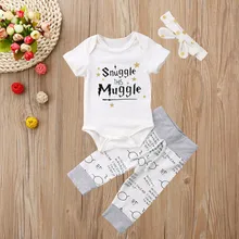Newborn Fashion Infant Baby Unisex Boy Girl Letter Romper Tops+Pants 3PCS O-Neck Clothes Outfits Set
