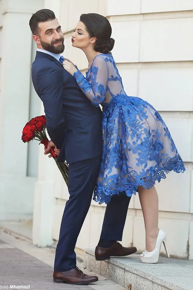 Royal Blue 2019 Elegant Evening Dresses A-line Long Sleeves Appliques Lace Party Plus Size Homecoming Dresses Royal Blue 2019 Elegant Evening Dresses A-line Long Sleeves Appliques Lace Party Plus Size Homecoming Dresses