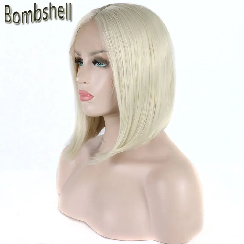 Bombshell белый блонд#60 цвет короткий боб синтетический парик фронта шнурка безклеевой натуральный волос средний пробор для белых женщин парик