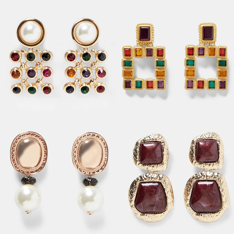 Dvacaman Fashion ZA Multi-Color Crystal Drop Earrings Women Gold Color Maxi Statement Earrings Wedding Party Jewelry Christmas