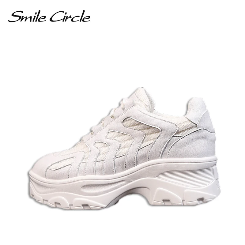 

Smile Circle Sneakers platform Flat Shoes Women 2019 Spring new fashion Breathable Mesh Outdoor shoes Women Thick bottom sneaker