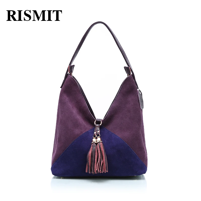 

RISMIT Women Real Split Suede Leather Shoulder Bag Female Leisure Nubuck Casual Handbag Hobo Messenger Top-handle bags