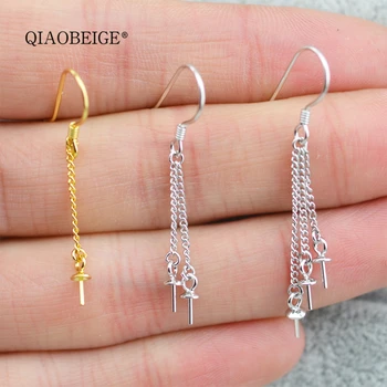 

QIAOBEIGE 5pcs/lot diy pearl jewelry findings components 925 silver single chain double three lines earwire tassel drop earrings