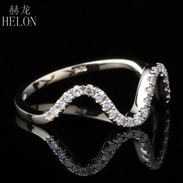 HELON Solid 10K Yellow Gold 100% Genuine Natural Diamonds Ring For Women Engagement Wedding Ring Half Eternity Classic Jewelry 4