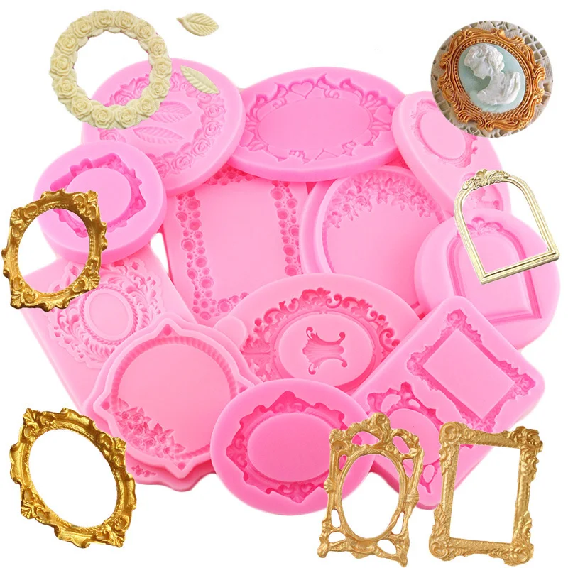 

DIY Mirror Fondant Cake Decorating Tools Frame Cupcake Chocolate Wedding Cake Border Silicone Molds Kitchen Baking Moulds