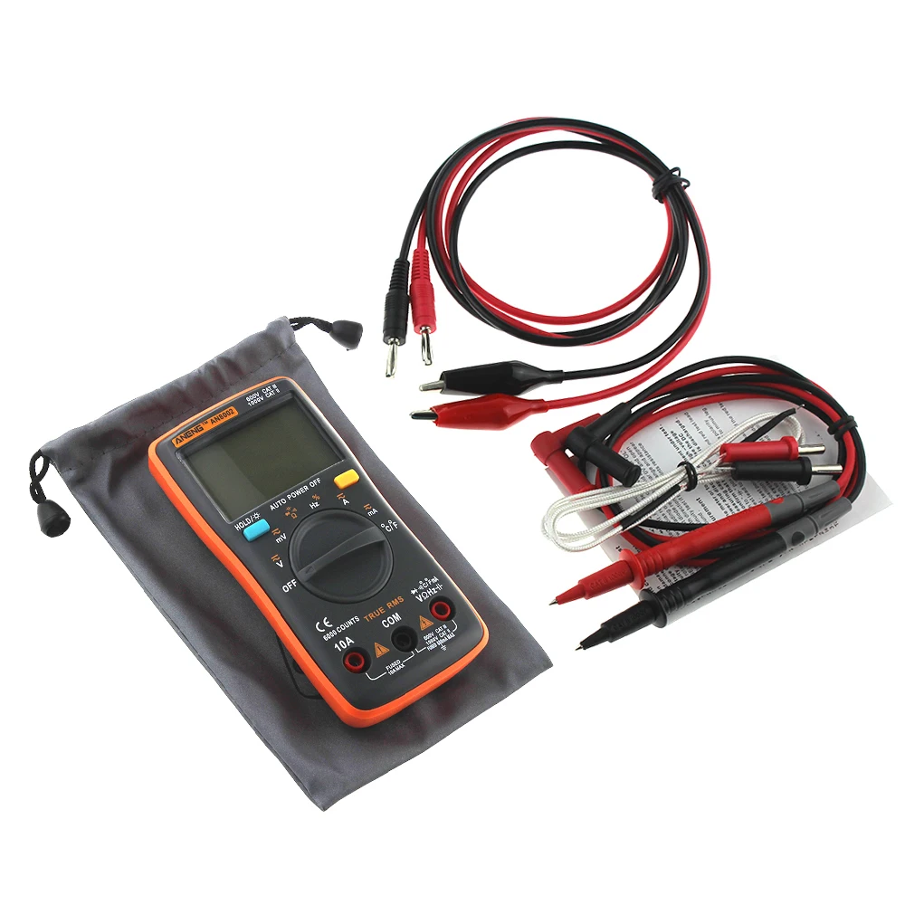 

ANENG AN8002 Digital Multimeter 6000 counts Backlight AC/DC Ammeter Voltmeter Ohm Alligator clip jumper wire test lead