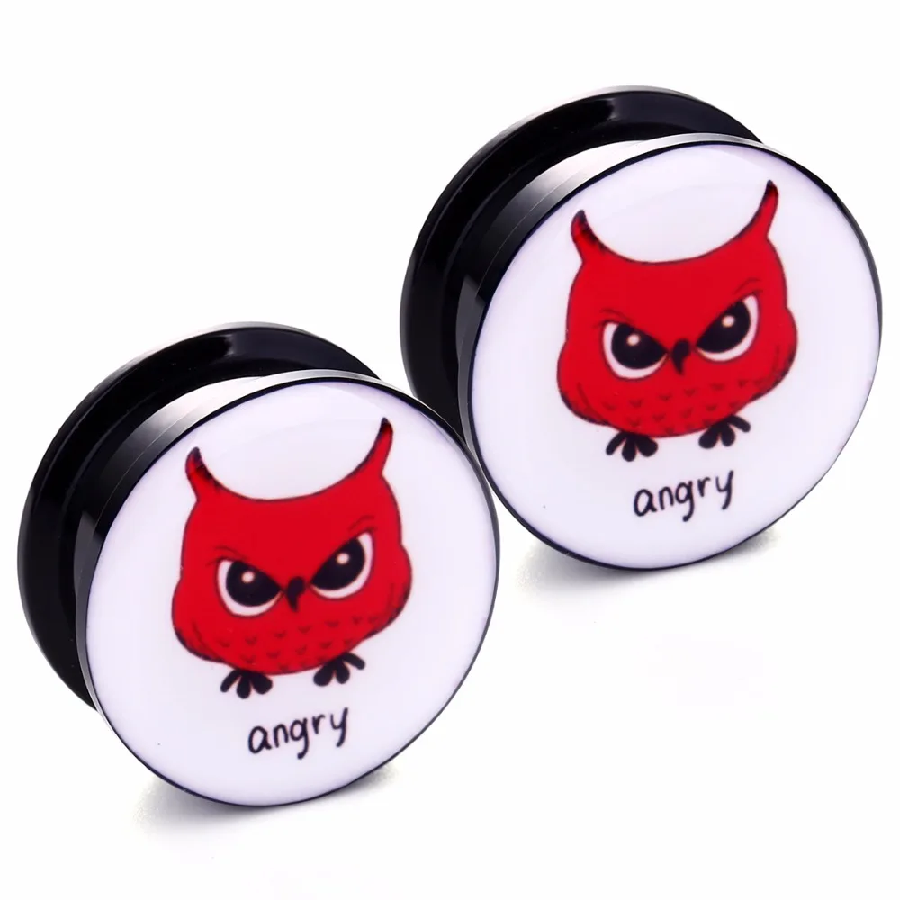 Lovely Red Angry Owl Ear Gauges Piercings Acrylic Screw Flesh Tunnel