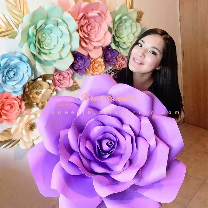 

3D Paper Flowers Backdrop DIY Handmade Fake Flower Wall Birthday Party Backdrop Roses Artificial Flower for Wedding Decorations