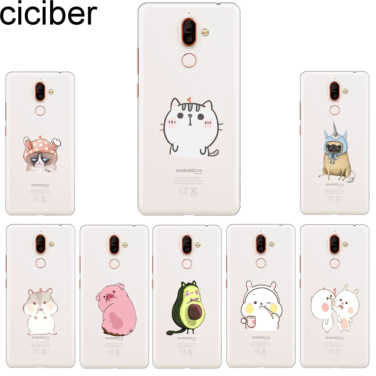 

ciciber Phone Case for Nokia 9 PureView 1 2 3 5 6 7 8 Sirocco Soft Back Cover for Nokia 2.1 3.1 5.1 6.1 7.1 8.1 Plus Cartoon Cat