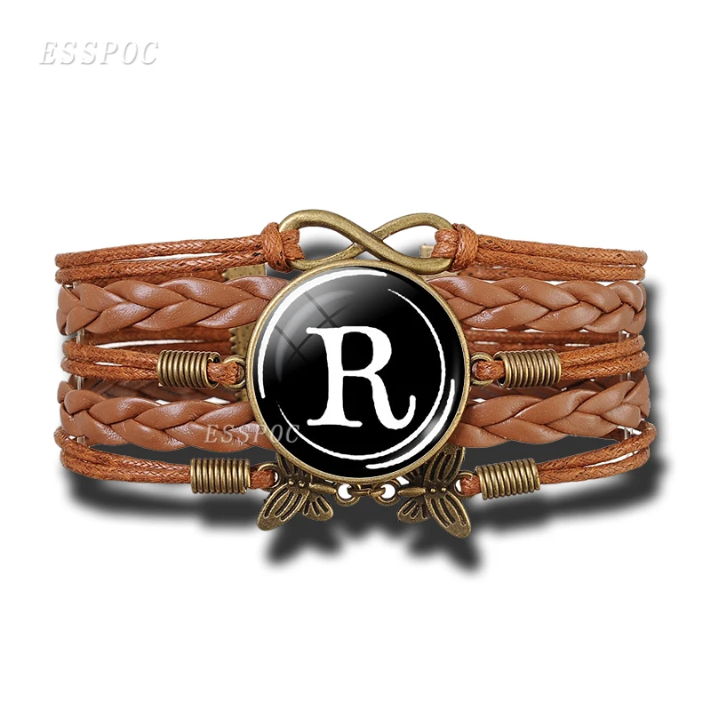26 букв A B C браслет индивидуальная команда имя многослойная плетеная веревка на заказ черный браслет для мужчин и женщин модные аксессуары - Окраска металла: R