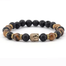 Мужской браслет 8 мм Лава камень тигровые глаза с Буддой эластичный браслет ручной работы эластичные браслеты мужской браслет с шармами ювелирные изделия